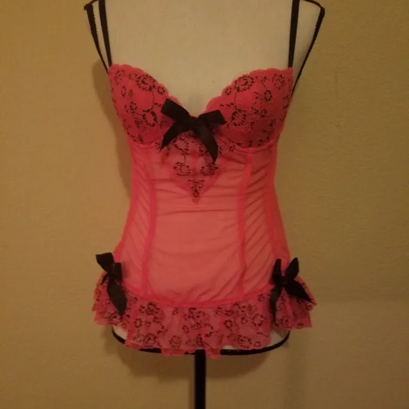 Victoria's Secret Pink/Red Bustier with Black Bows - Picture 2 of 6